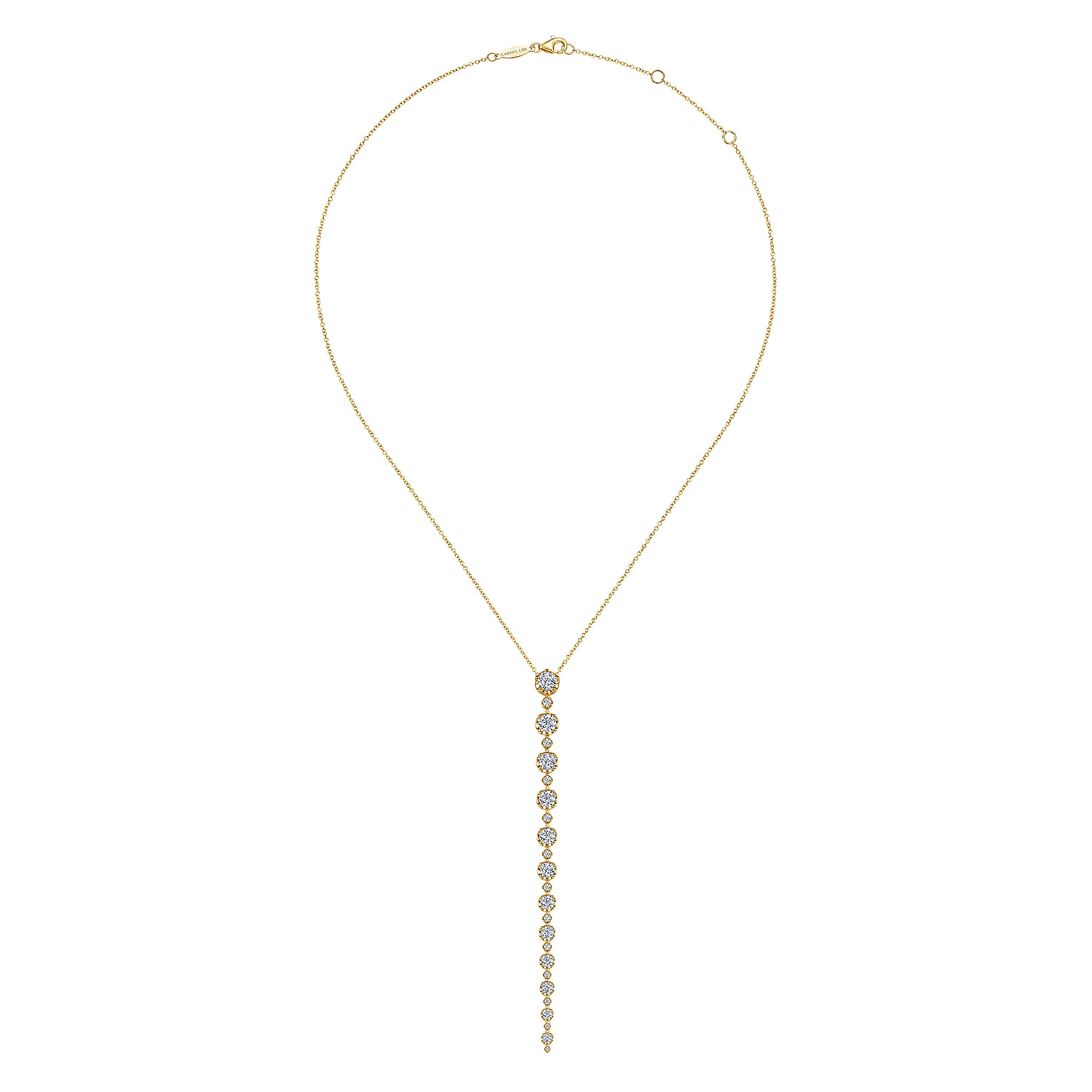 18K Yellow Gold Diamond Station Y Necklace - 2.71 ct - Shot 2