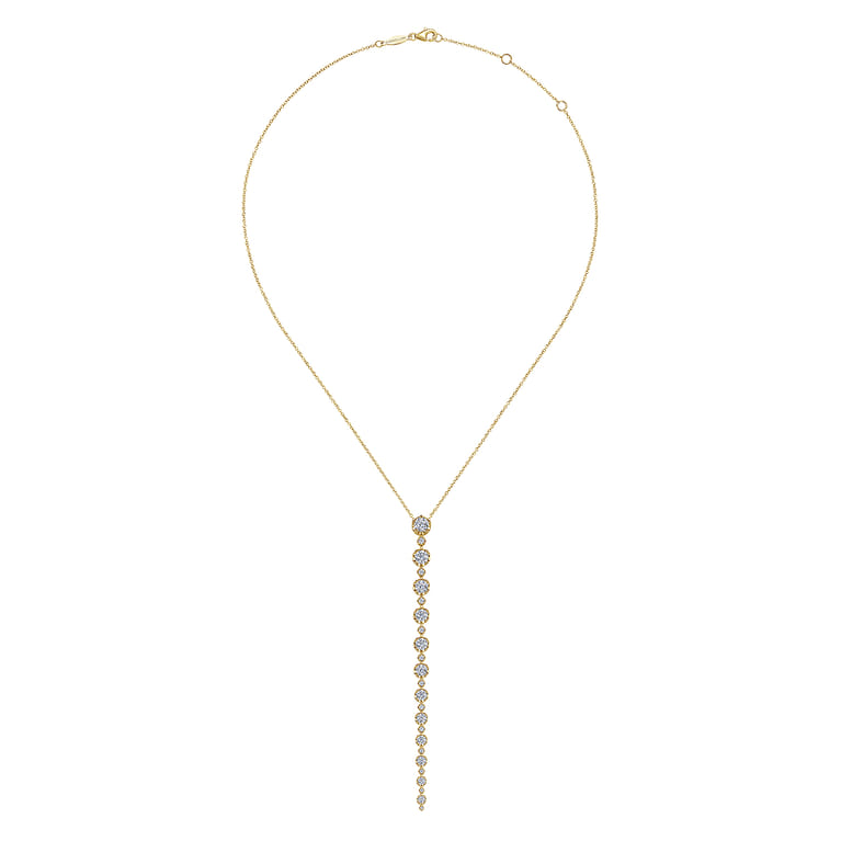 18K Yellow Gold Diamond Station Y Necklace - 2.71 ct - Shot 2