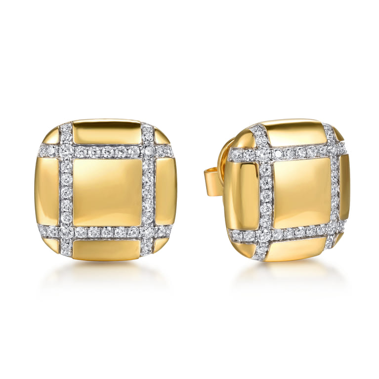 18K Yellow Gold Diamond Stud Earrings - 1.22 ct - Shot 1