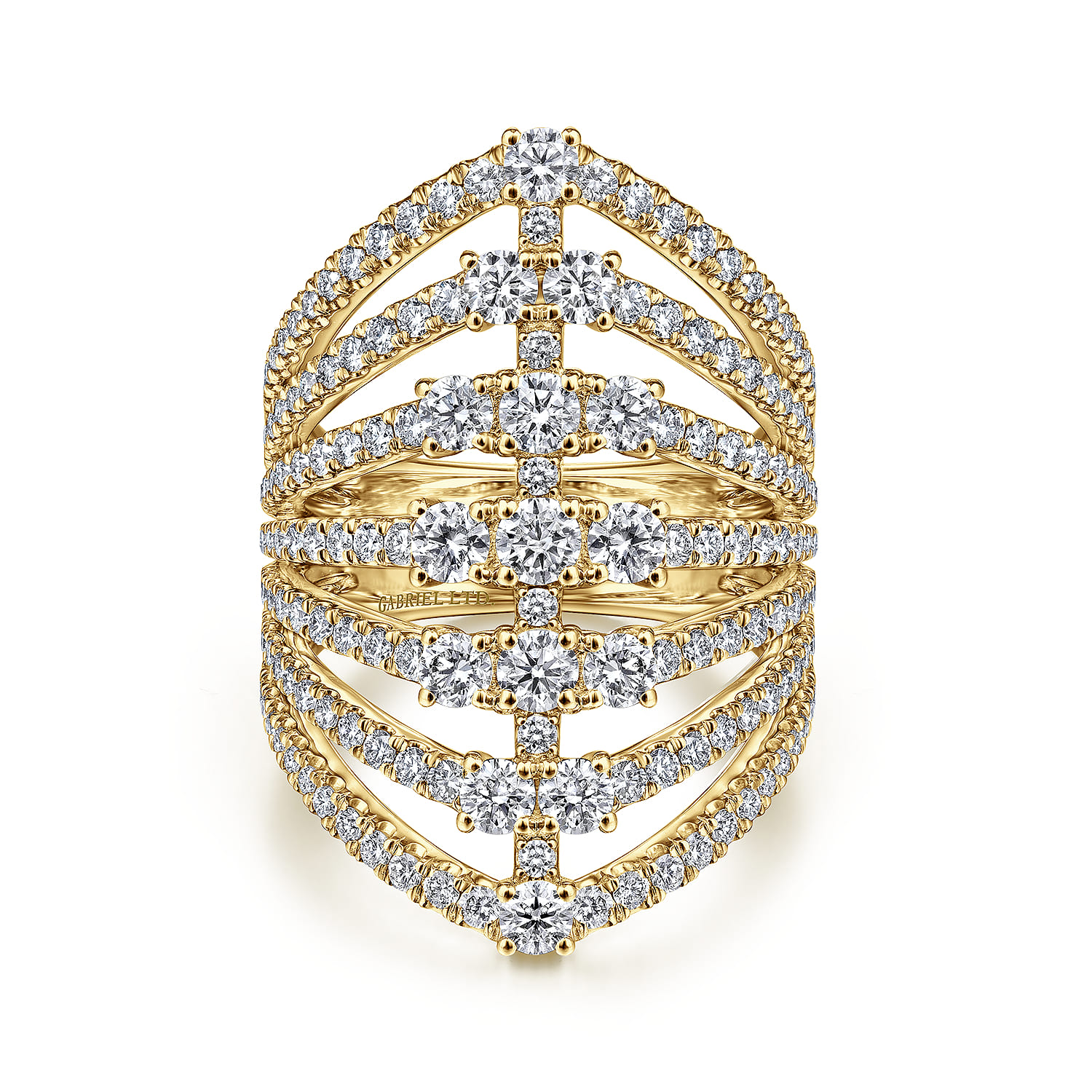 18K Yellow Gold Layered Diamond Fan Wide Band Ring - 2.6 ct - Shot 1