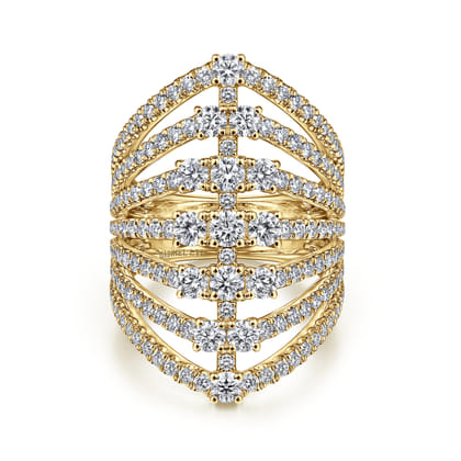 18K Yellow Gold Layered Diamond Fan Wide Band Ring