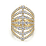 18K Yellow Gold Layered Diamond Fan Wide Band Ring - 2.6 ct