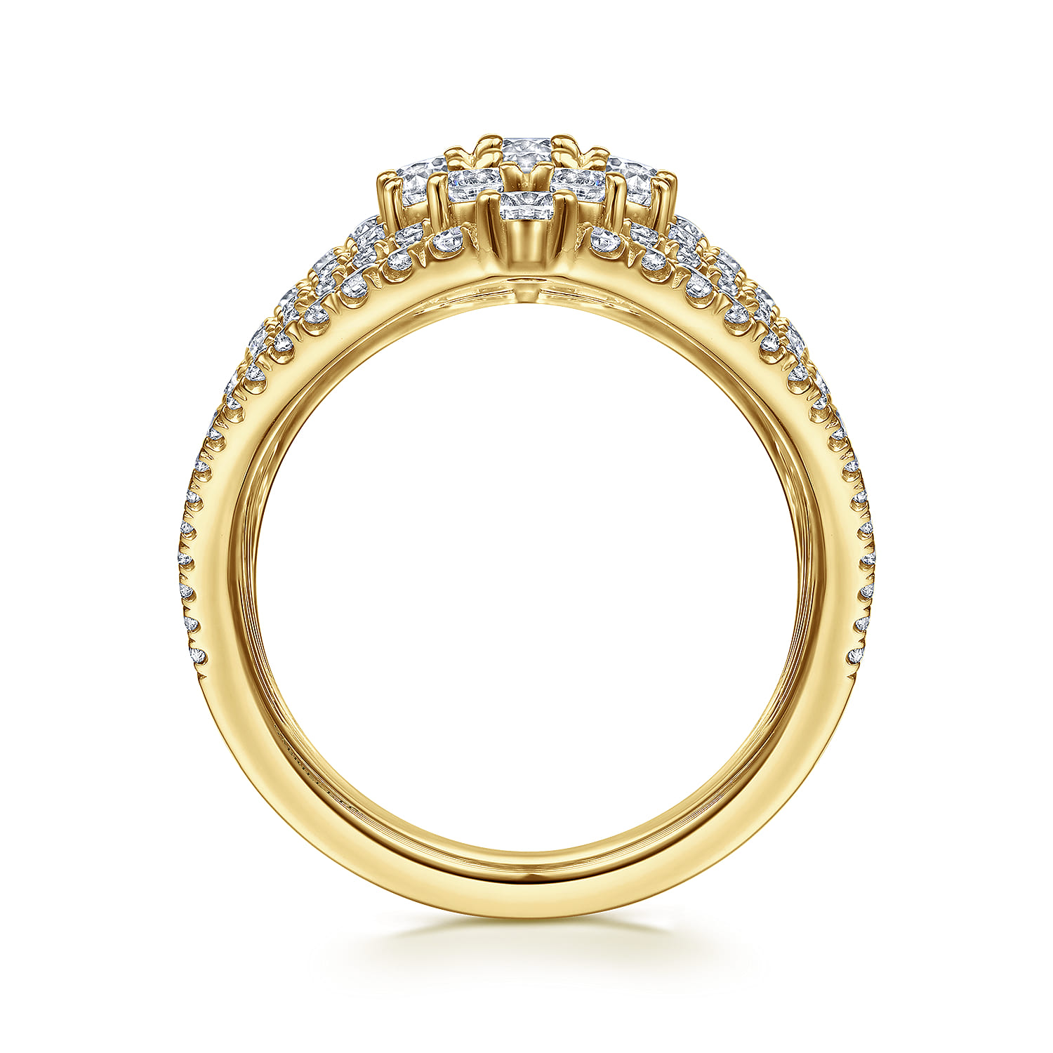 18K Yellow Gold Layered Diamond Fan Wide Band Ring - 2.6 ct - Shot 2