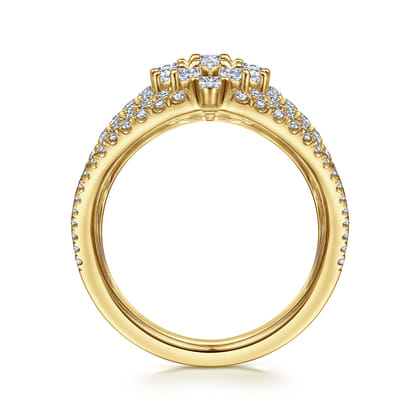 18K Yellow Gold Layered Diamond Fan Wide Band Ring