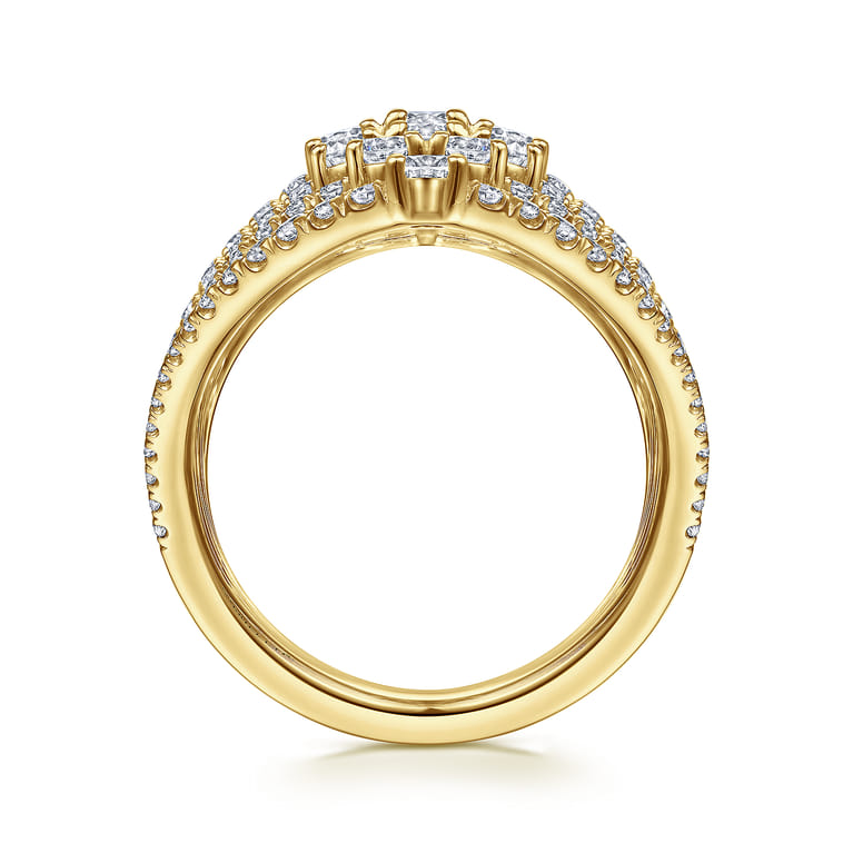 18K Yellow Gold Layered Diamond Fan Wide Band Ring - 2.6 ct - Shot 2