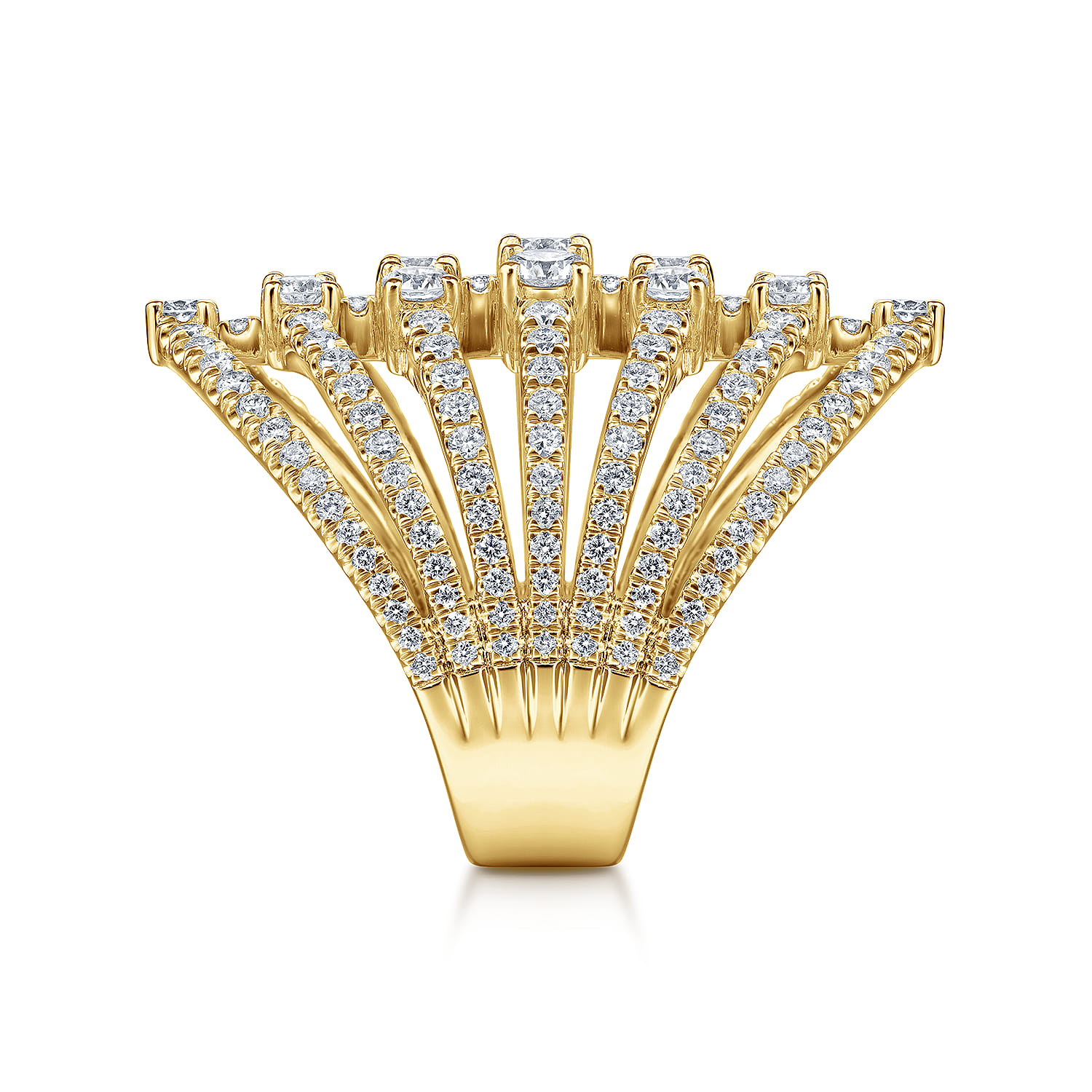 18K Yellow Gold Layered Diamond Fan Wide Band Ring - 2.6 ct - Shot 4
