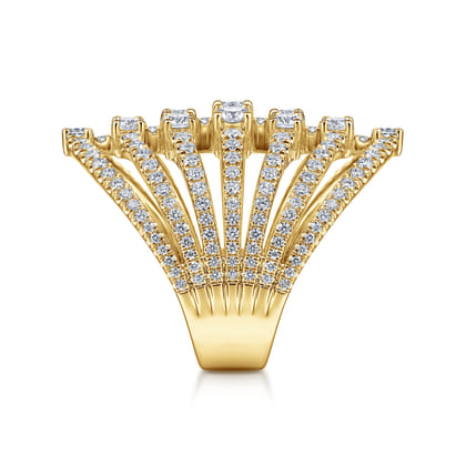 18K Yellow Gold Layered Diamond Fan Wide Band Ring