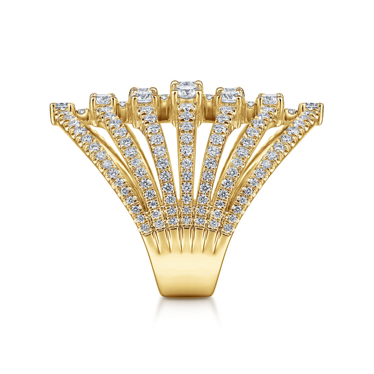 18K Yellow Gold Layered Diamond Fan Wide Band Ring - 2.6 ct - Shot 4