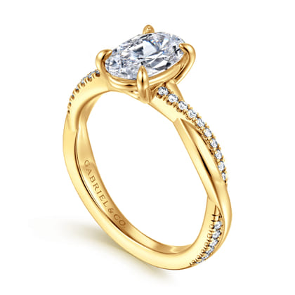 18K Yellow Gold Oval Twisted Diamond Engagement Ring