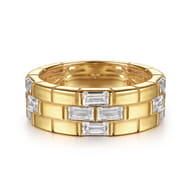 18K Yellow Gold Rectangle Diamond Wide Band Ring