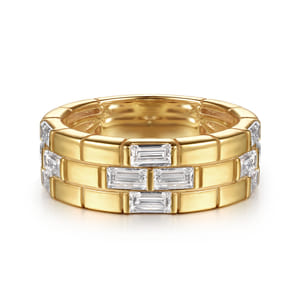 18K Yellow Gold Rectangle Diamond Wide Band Ring