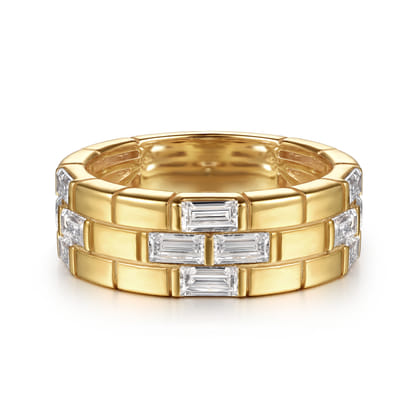 18K Yellow Gold Rectangle Diamond Wide Band Ring