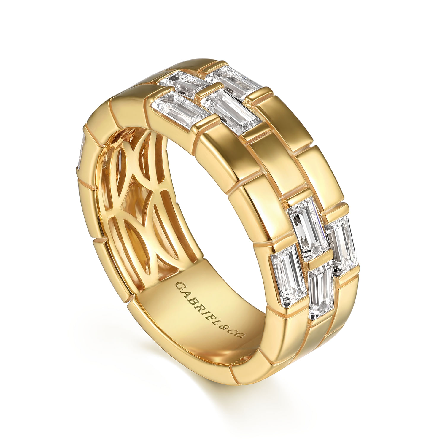 18K Yellow Gold Rectangle Diamond Wide Band Ring