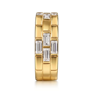 18K Yellow Gold Rectangle Diamond Wide Band Ring
