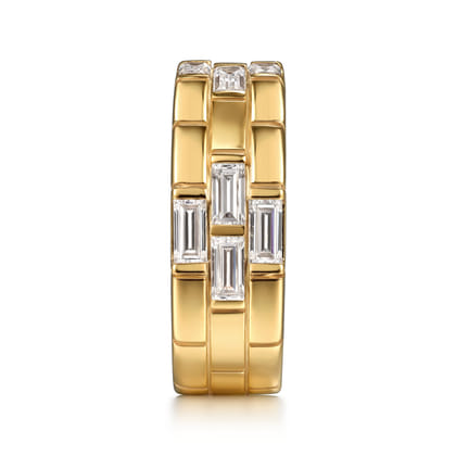 18K Yellow Gold Rectangle Diamond Wide Band Ring