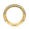 18K Yellow Gold Wide Band Ring with Checkered Diamond Pattern - 0.85 ct