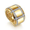 18K Yellow Gold Wide Band Ring with Checkered Diamond Pattern - 0.85 ct