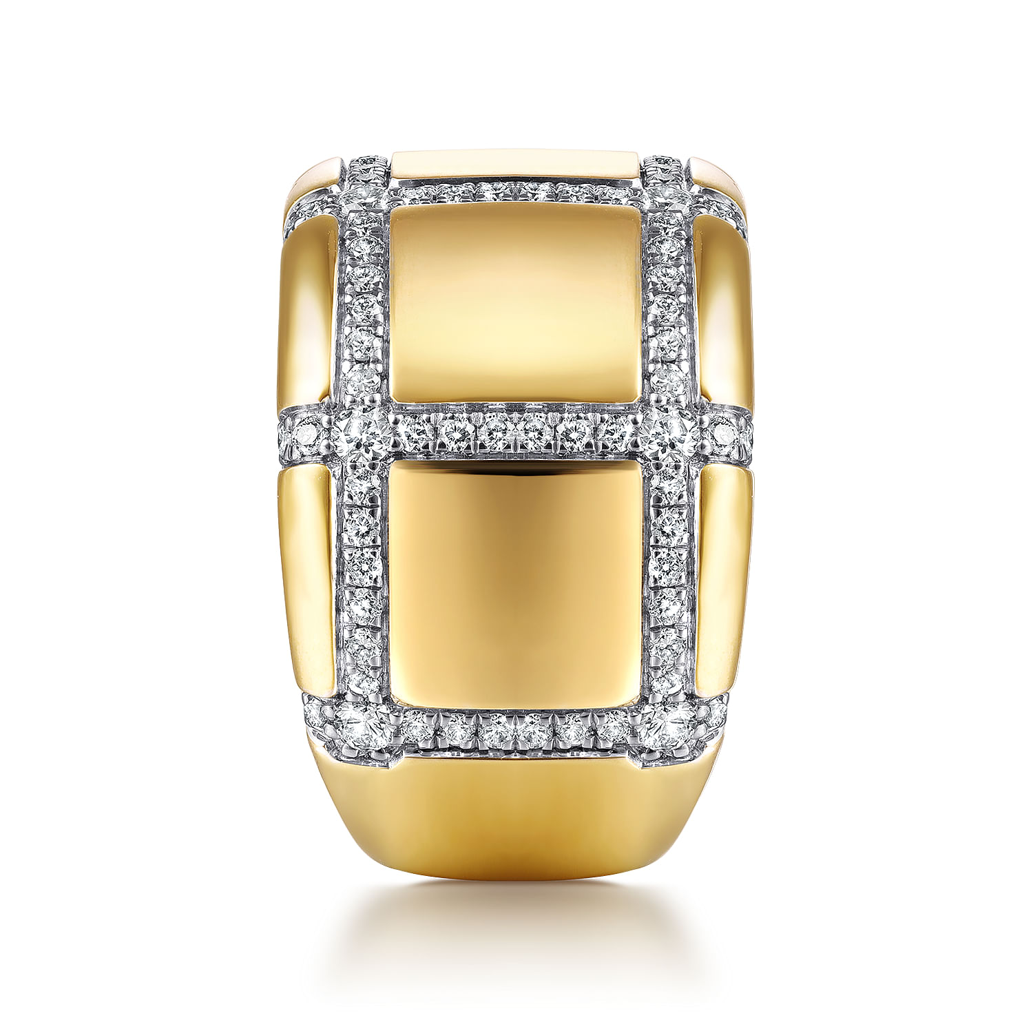 18K Yellow Gold Wide Band Ring with Checkered Diamond Pattern - 0.85 ct - Shot 4