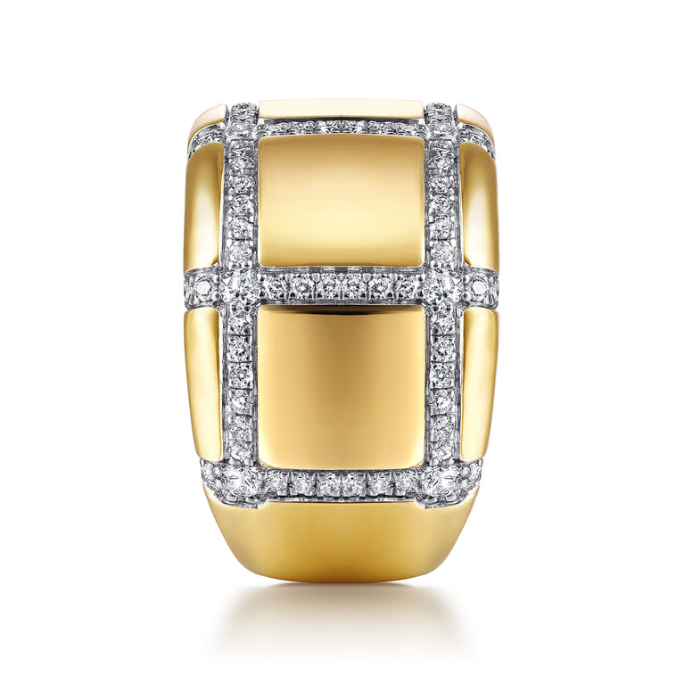 18K Yellow Gold Wide Band Ring with Checkered Diamond Pattern - 0.85 ct - Shot 4