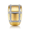 18K Yellow Gold Wide Band Ring with Checkered Diamond Pattern - 0.85 ct