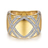 18K Yellow Gold Wide Diamond Ring with Diamond Criss Crossing Rows - 0.45 ct