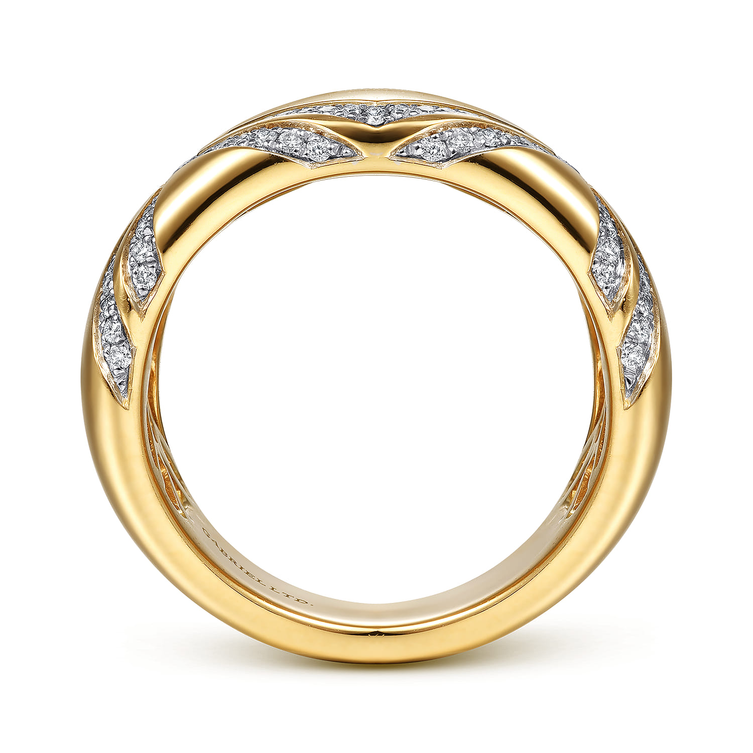 18K Yellow Gold Wide Diamond Ring with Diamond Criss Crossing Rows - 0.45 ct - Shot 2