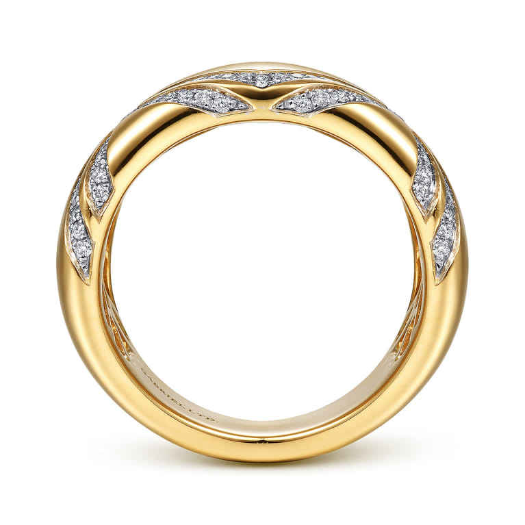 18K Yellow Gold Wide Diamond Ring with Diamond Criss Crossing Rows - 0.45 ct - Shot 2