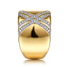 18K Yellow Gold Wide Diamond Ring with Diamond Criss Crossing Rows - 0.45 ct