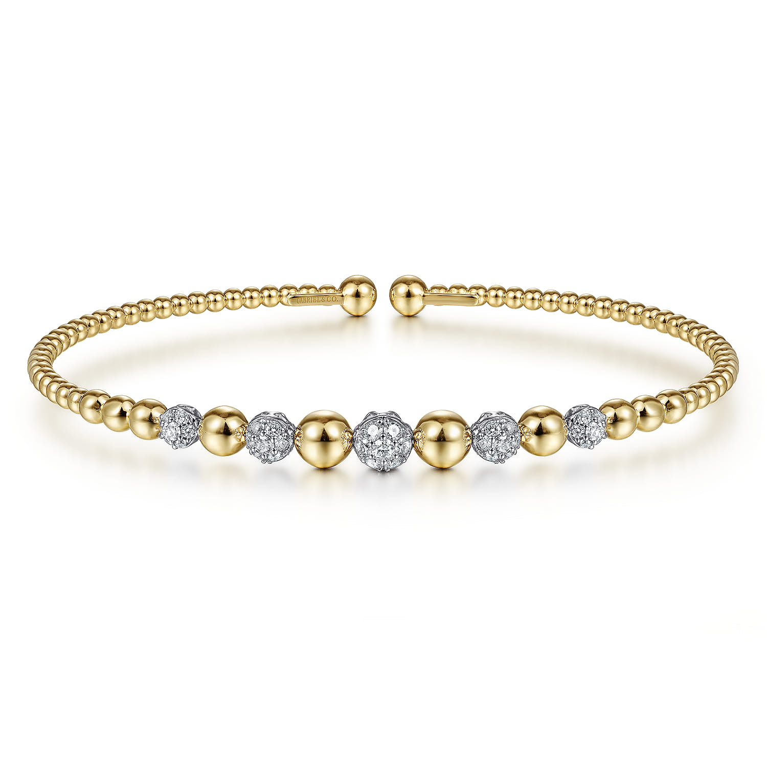 18K Yellow-White Gold Bujukan Cuff Bracelet with Pave Diamond Stations in size 6.25 - Shot 1