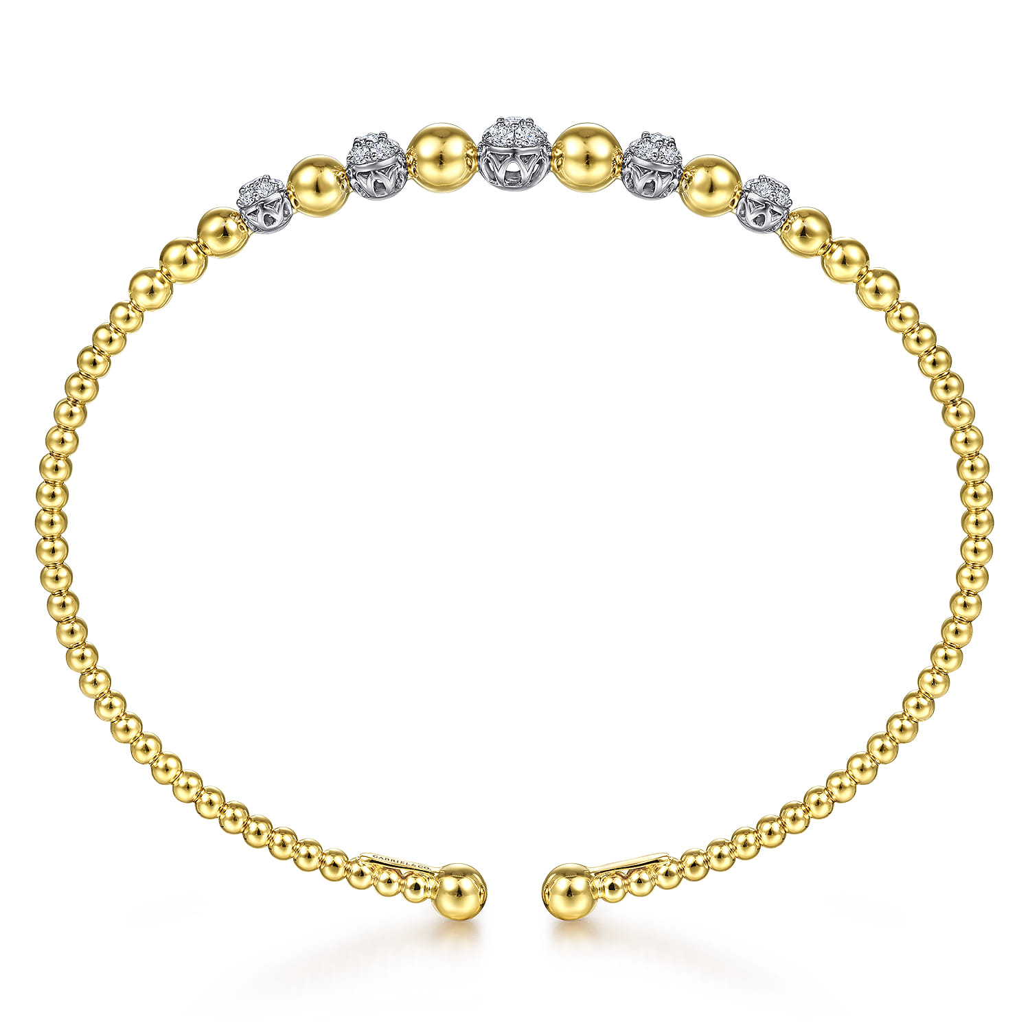 18K Yellow-White Gold Bujukan Cuff Bracelet with Pave Diamond Stations in size 6.25 - Shot 3