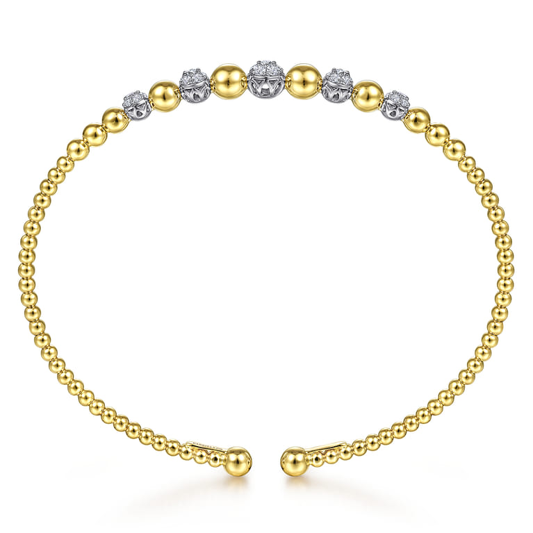 18K Yellow-White Gold Bujukan Cuff Bracelet with Pave Diamond Stations in size 6.25 - Shot 3