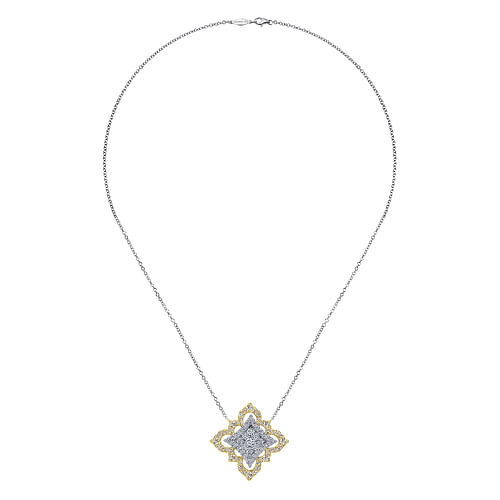 18K Yellow White Gold Pave Diamond Floral Pendant Necklace - 1.65 ct - Shot 2