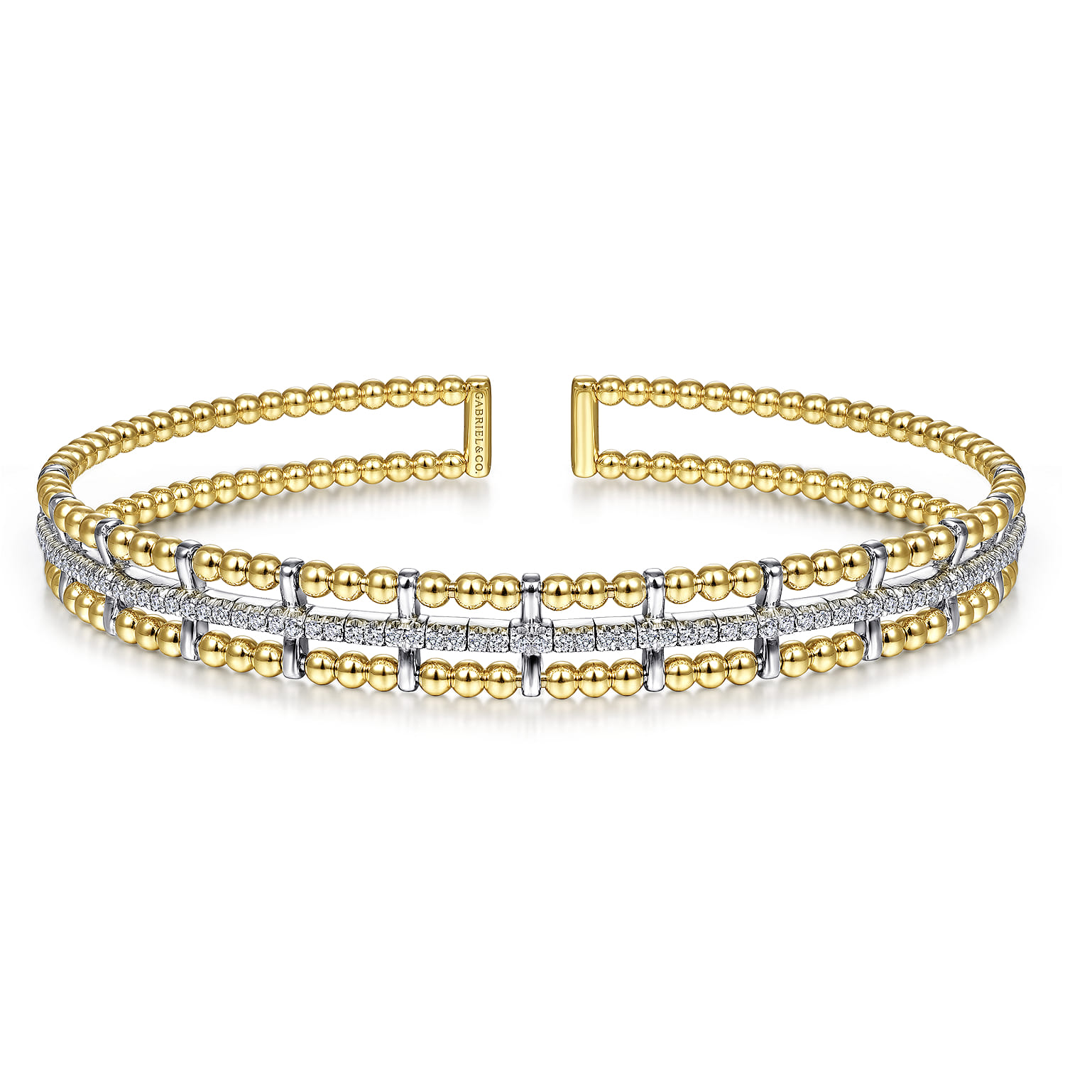 18K Yellow and White Gold Bujukan Cuff Bracelet with Inner Diamond Channel in size 6.25 - Shot 1
