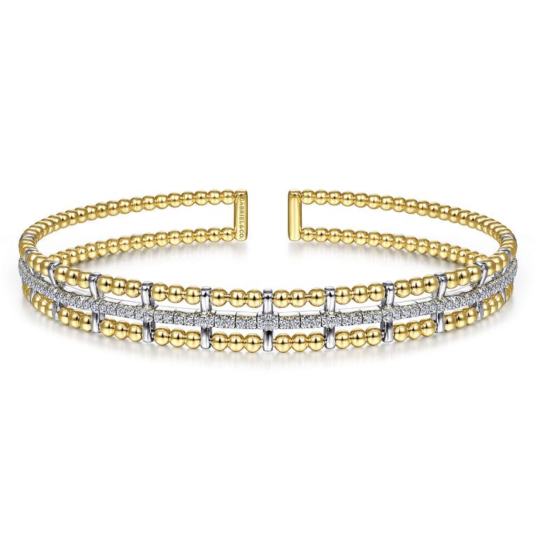 18K Yellow and White Gold Bujukan Cuff Bracelet with Inner Diamond Channel in size 6.25 - Shot 1