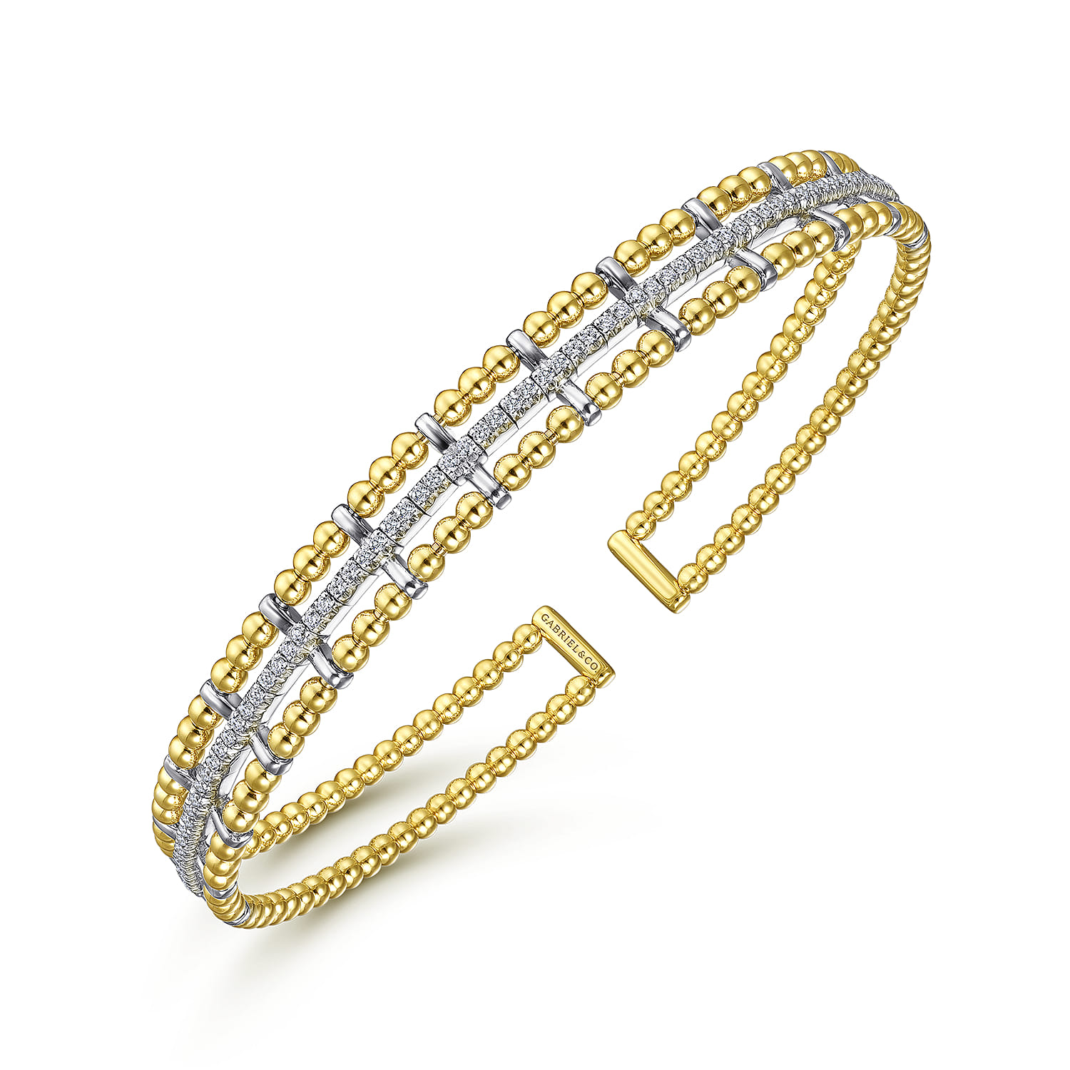 18K Yellow and White Gold Bujukan Cuff Bracelet with Inner Diamond Channel in size 6.25 - Shot 2