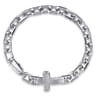 19mm 925 Sterling Silver Men's Mix Faceted Link Chain Bracelet with Cross