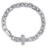 19mm 925 Sterling Silver Men's Mix Faceted Link Chain Bracelet with Cross
