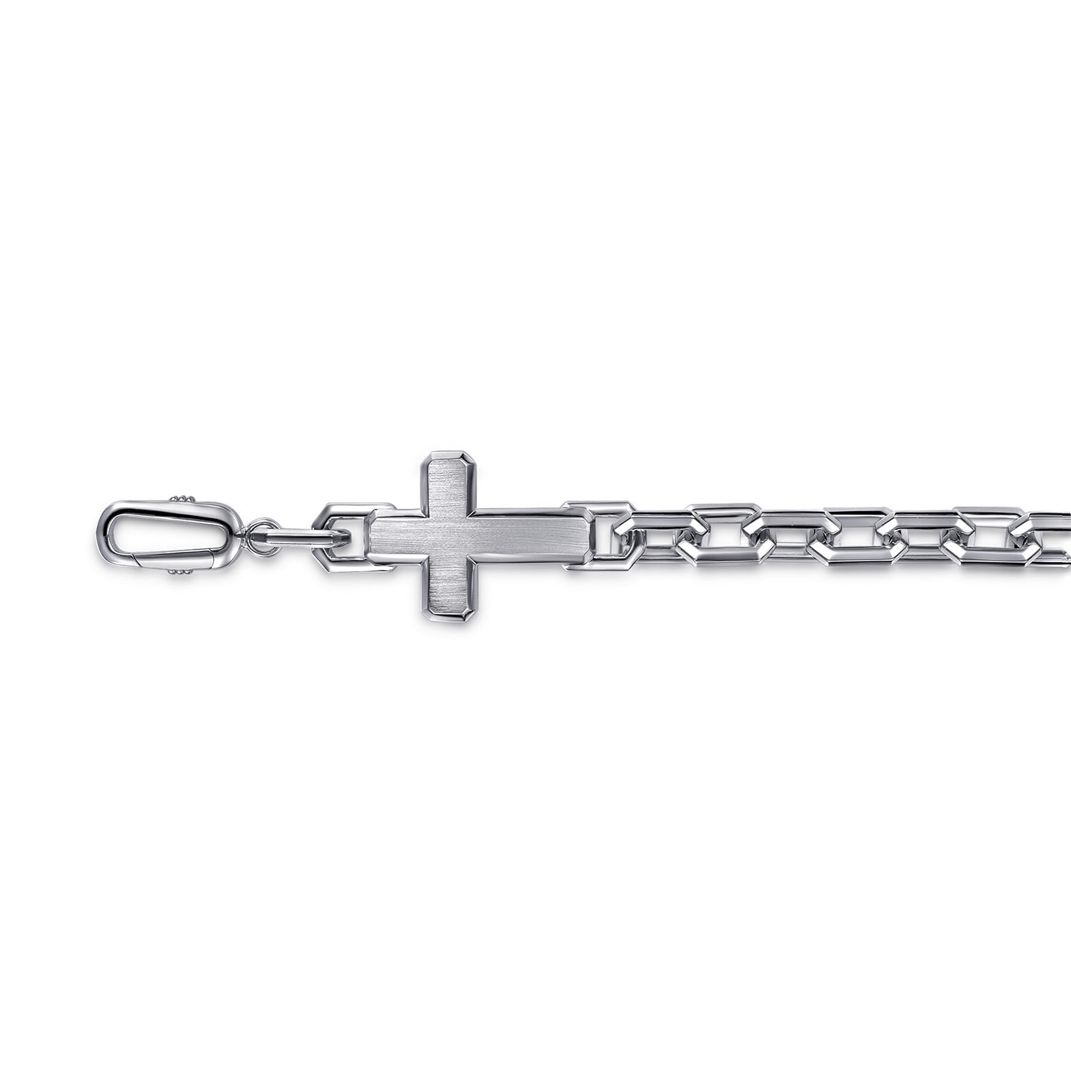 19mm 925 Sterling Silver Men's Mix Faceted Link Chain Bracelet with Cross - Shot 2