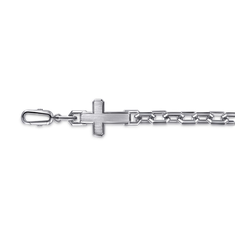 19mm 925 Sterling Silver Men's Mix Faceted Link Chain Bracelet with Cross - Shot 2