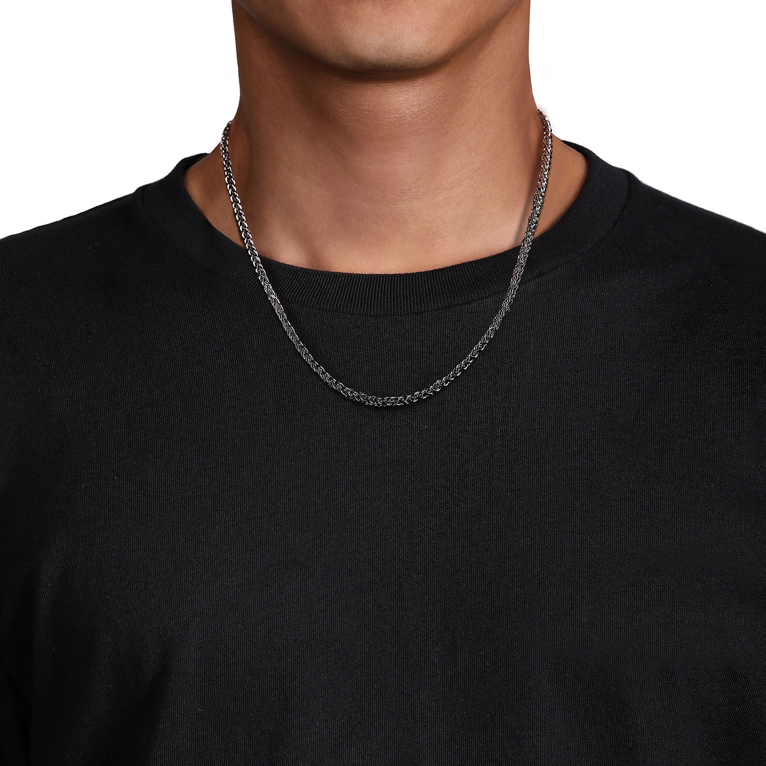 20 Inch 14K White Gold Hollow Men's Wheat Chain Necklace - Shot 4