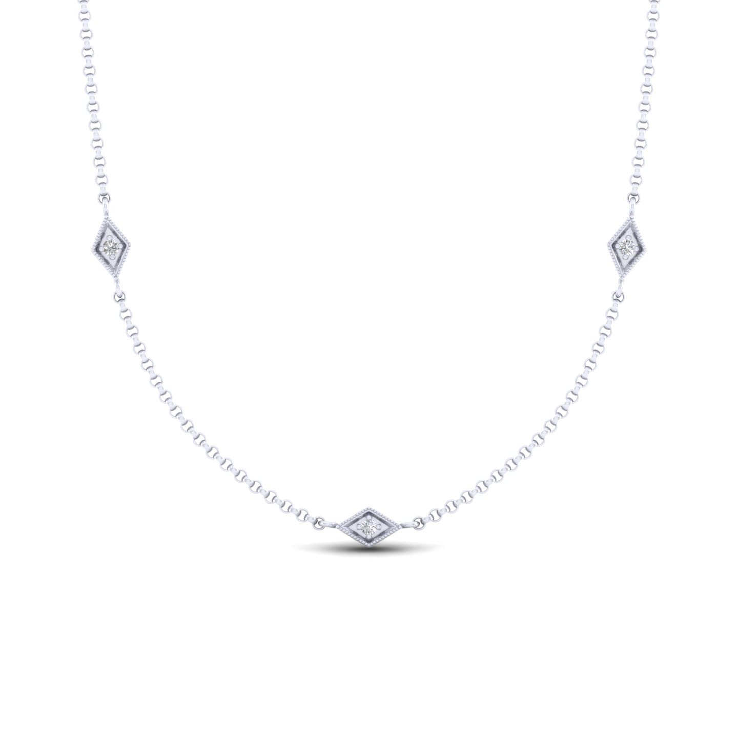 20 Inch 14K White Gold Rhombus Station Necklace with Diamonds - 0.2 ct - Shot 1