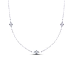 20 Inch 14K White Gold Rhombus Station Necklace with Diamonds