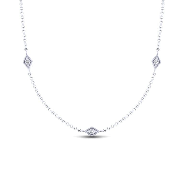 20 Inch 14K White Gold Rhombus Station Necklace with Diamonds - 0.2 ct - Shot 1