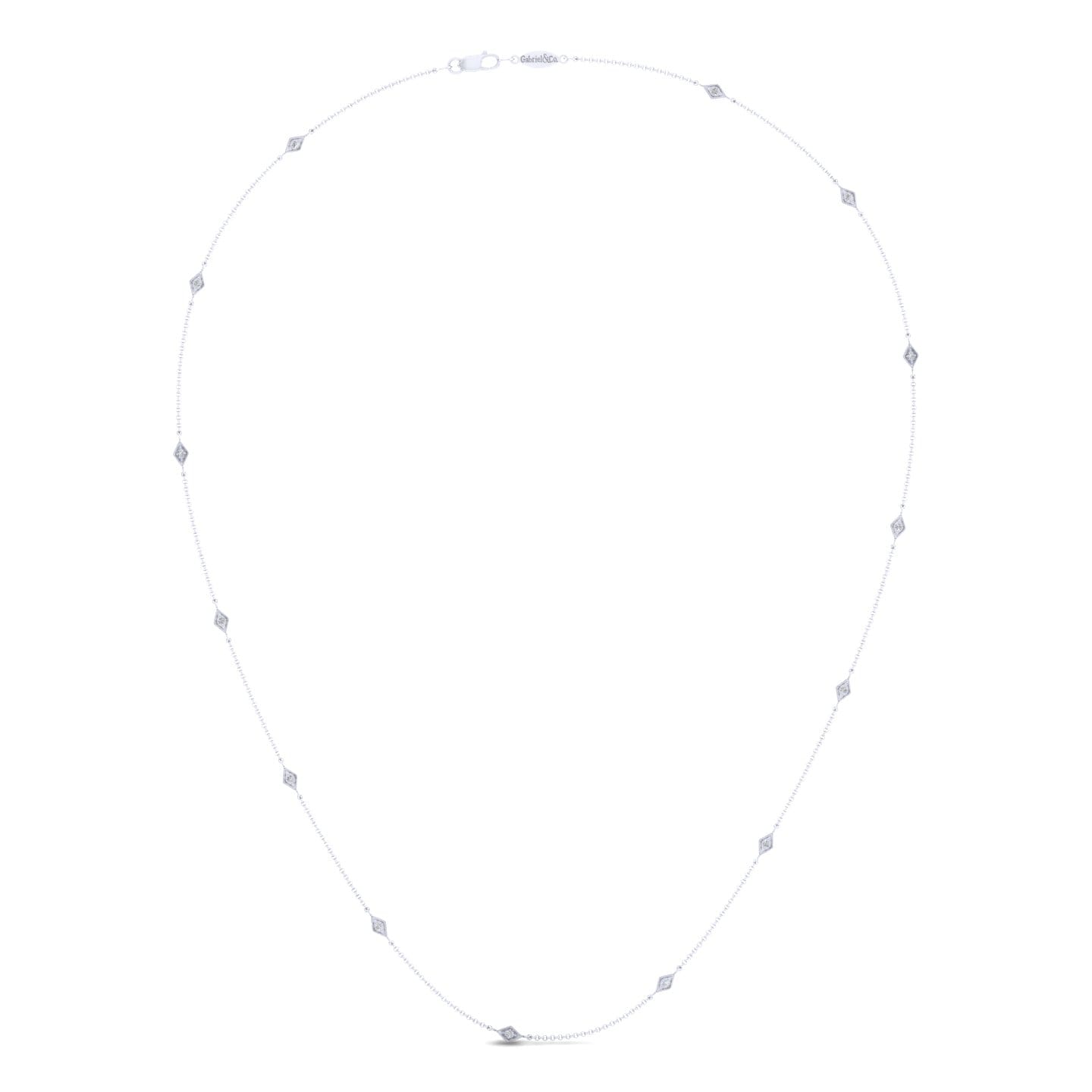 20 Inch 14K White Gold Rhombus Station Necklace with Diamonds - 0.2 ct - Shot 2