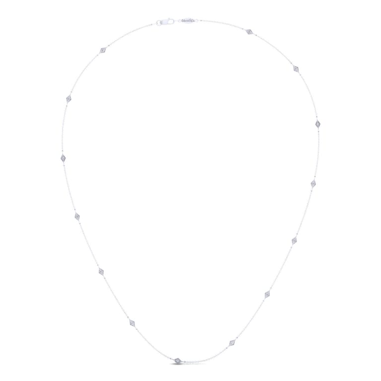 20 Inch 14K White Gold Rhombus Station Necklace with Diamonds - 0.2 ct - Shot 2