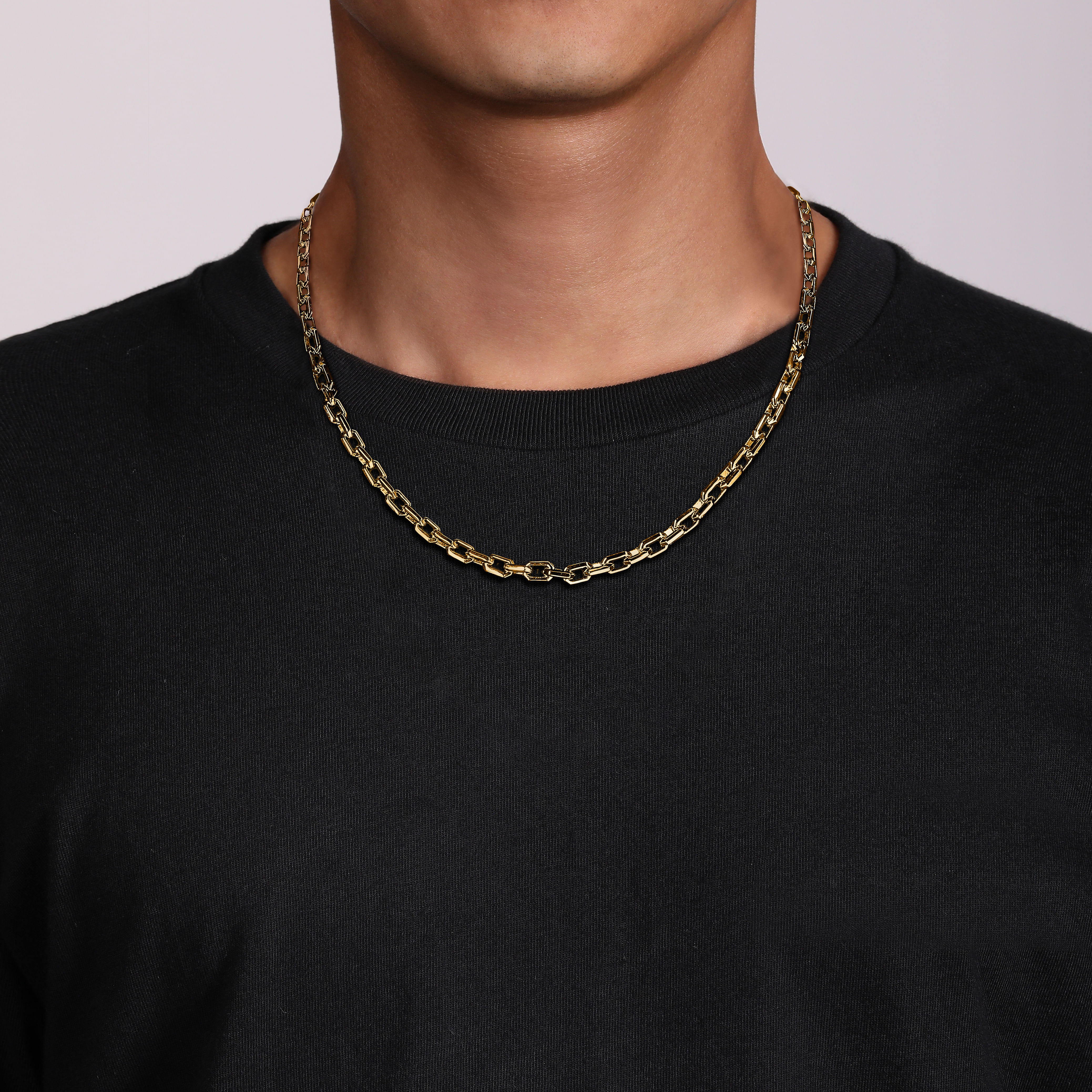 20 Inch 14K Yellow Gold Solid Faceted Men's Link Chain Necklace - Shot 5