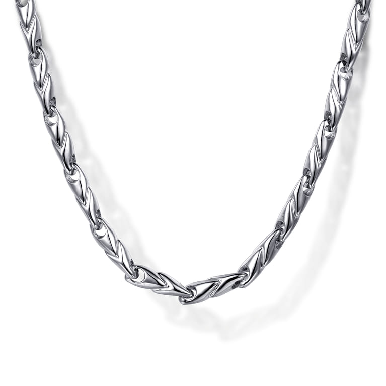 20 Inch 3.2mm 14K White Gold Men's Hollow Link Chain Necklace - Shot 1