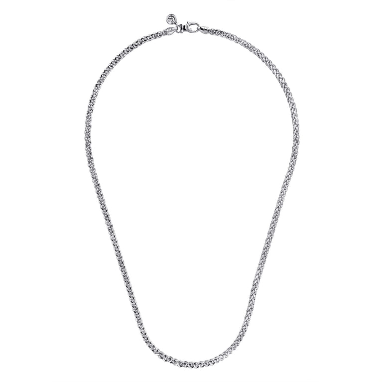 20 Inch 3.2mm 14K White Gold Men's Hollow Wheat Chain Necklace - Shot 2