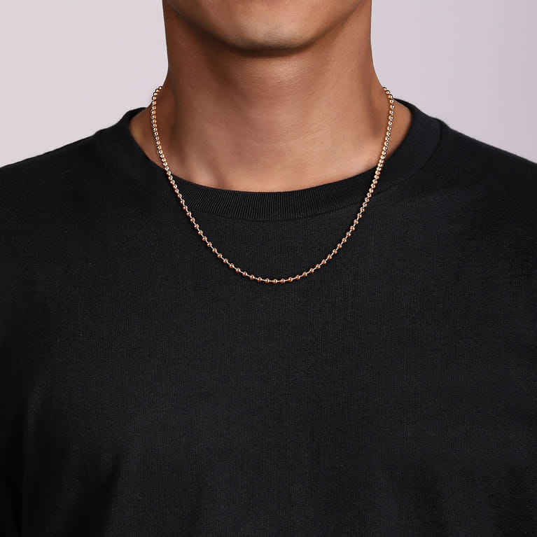 20 Inch 3mm 14K Rose Gold Men's Hollow Ball Chain Necklace - Shot 5