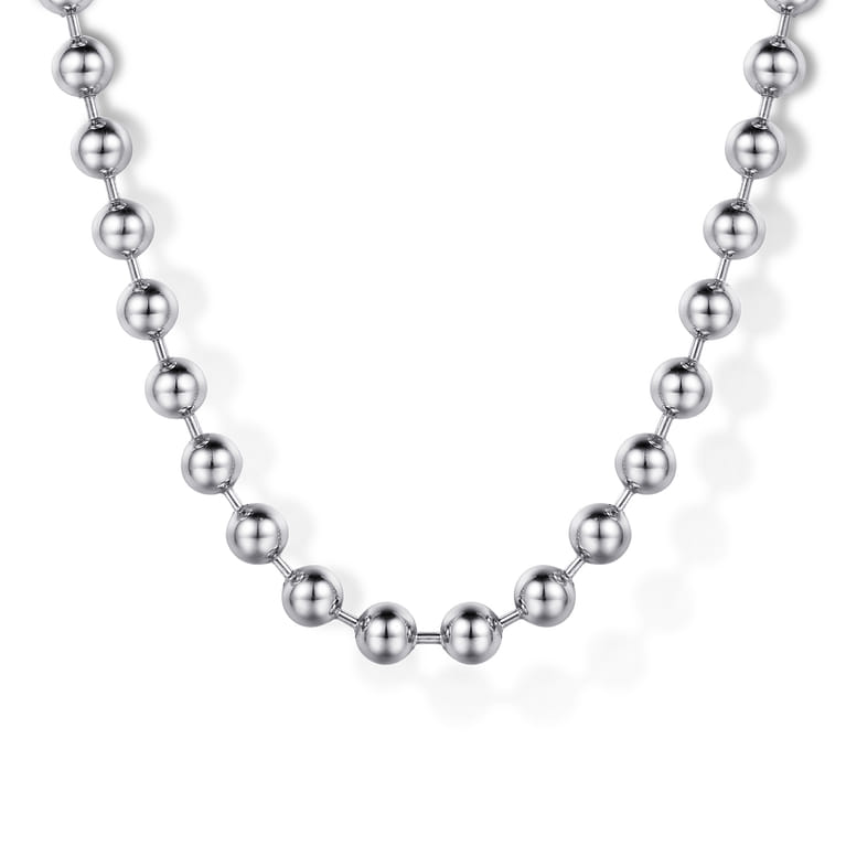 20 Inch 4mm 14K White Gold Men's Hollow Ball Chain Necklace - Shot 1